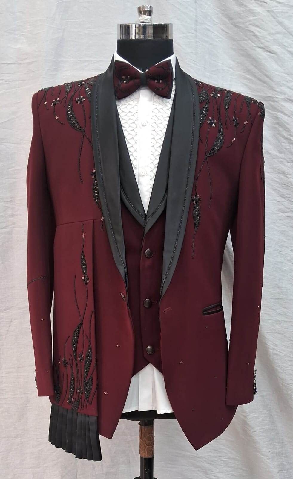 Cherry Wine Party Wear Tuxedo Suit